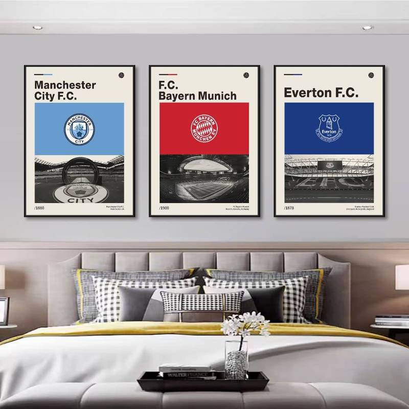 Football Club Logo Canvas Poster Premier League Chelsea Liverpool Man Utd Man City Barcelona Wall Art for Living Room Decor Unframed