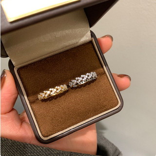 Nhẫn kim cương zircon đa tâm cho nữ, điều chỉnh vòng dây xích kim loại, style đơn giản retro, đa dụng