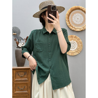 Sẵn sàng - Áo sơ mi nữ 100% cotton mùa hè mới, tay ngắn