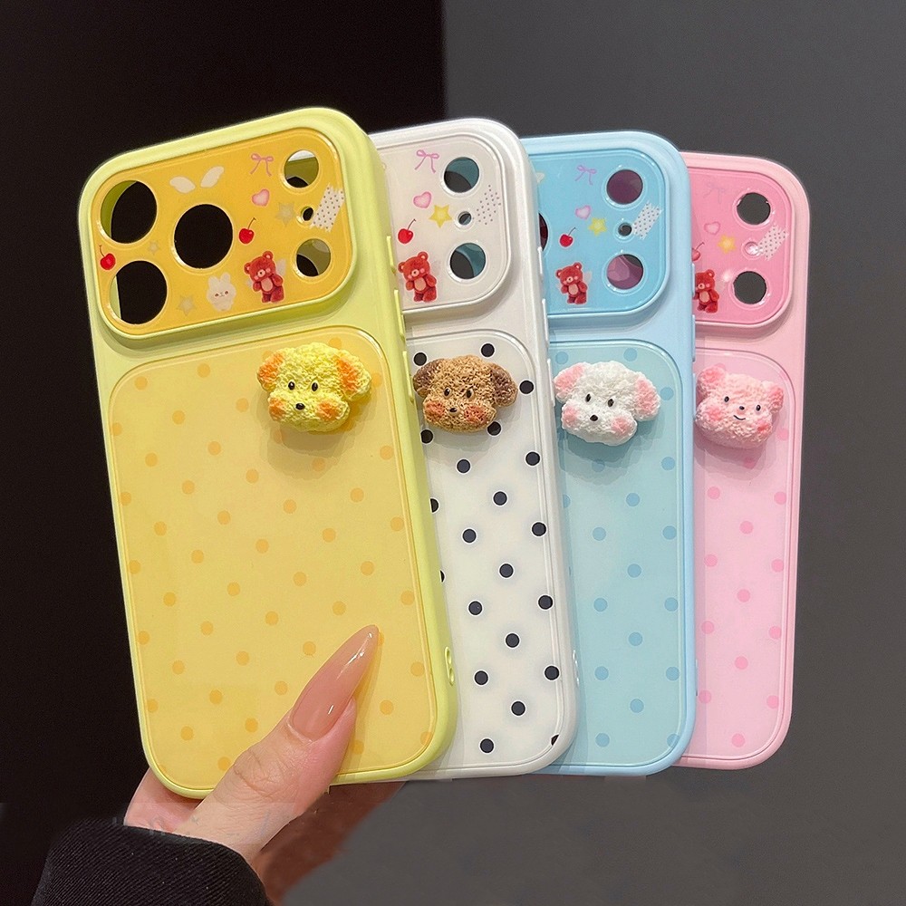 Ốp Điện Thoại Acrylic 3D Dog Dot Dâu Mèo Cho iPhone 17 Pro Max 16 15 14 13 Vỏ Bảo Vệ Chống Sốc