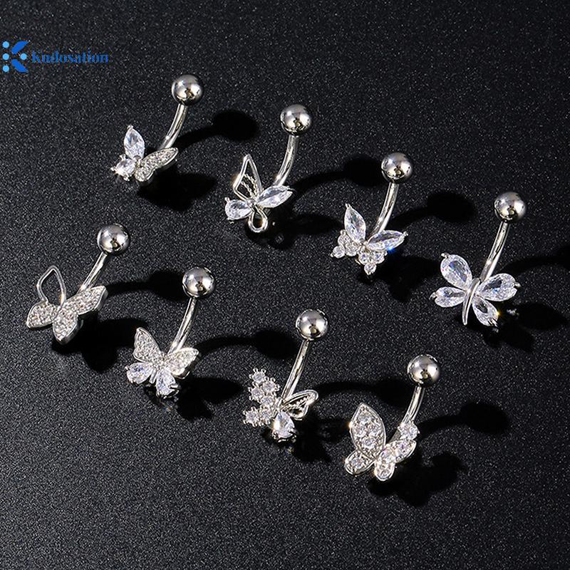 Khuy nhẫn rốn thời trang với nơ bụng, nút thép không gỉ và zircon - Quà tặng gợi cảm dành cho nữ