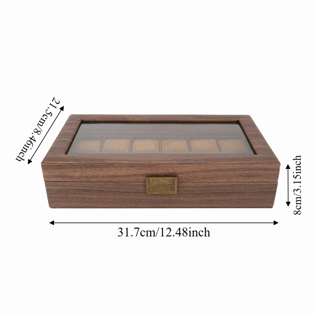 Đồng hồ FEDAOG, Hộp đồng hồ 12 khe trong suốt, Màn hình chống bụi bằng gỗ thanh lịch Sắp xếp hàng ngày