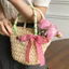 Ins Phong Cách Dễ Thương Nơ Đỏ Túi Rơm Nữ Mùa Hè Phong Cách Mới Đi Biển Kỳ Nghỉ Túi Xách Mini Ngọt Túi Đi Biển