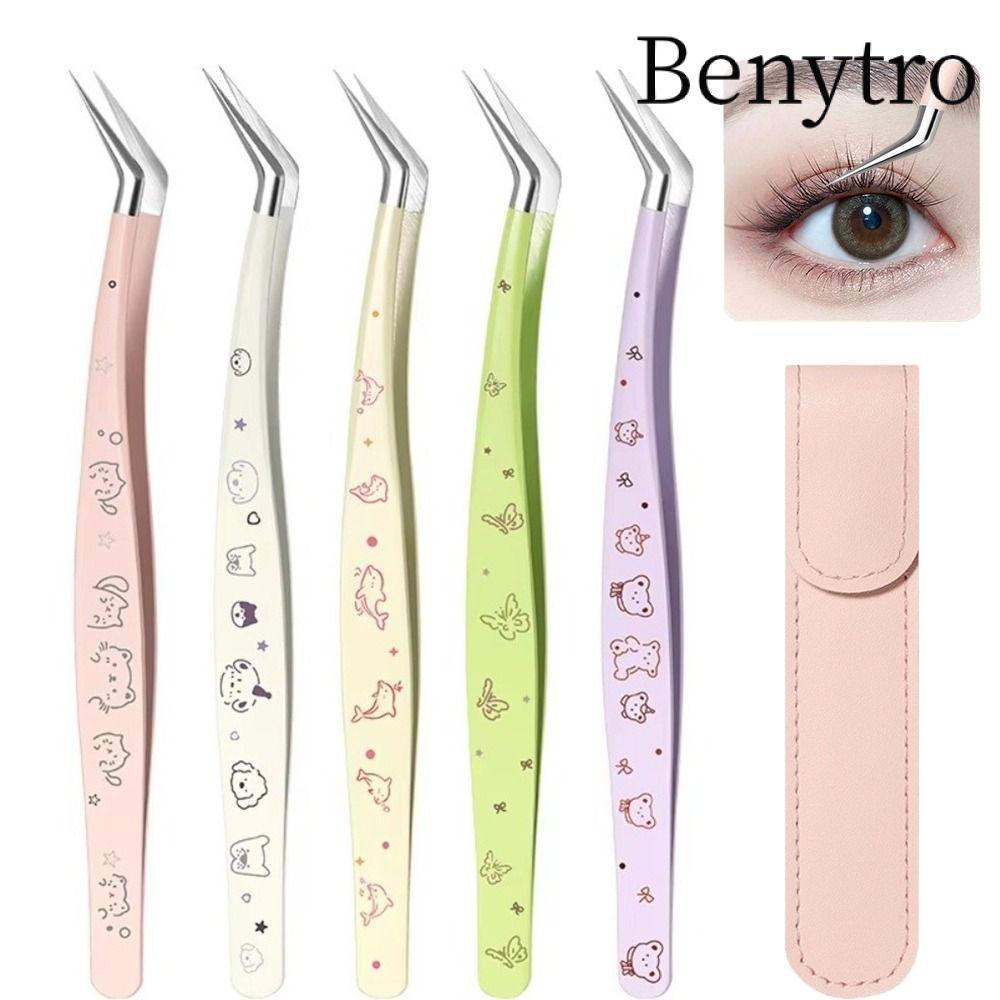 Nhíp mở rộng lông mi BENYTRO, Nhíp lông mi giả chống tĩnh điện bằng da, Bộ mở rộng uốn mi bằng thép không gỉ hoạt hình có độ chính xác cao chuyên nghiệp Ghép