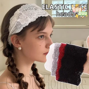 Đai buộc tóc ren co giãn màu trơn, phù hợp mặc hàng ngày với style vintage và Y2K Hàn Quốc