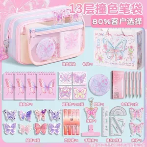 Bộ văn phòng phẩm Nâng cấp Hộp đựng bút chì bướm màu tương phản 13 lớp có giá trị cao Hộp văn phòng phẩm nữ dung tích lớn Penc trong suốt04160416