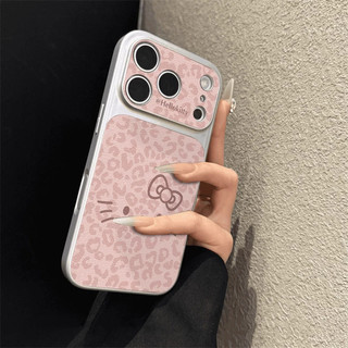 Phim Hoạt Hình Dễ Thương Báo Hồng Hellokitty Vỏ Điện Thoại Da Mạ Điện Cho iPhone 17Promax 17Pro 12 13 14 15 16 Pro Max 11 Vỏ Di Động Nữ Chống Sốc
