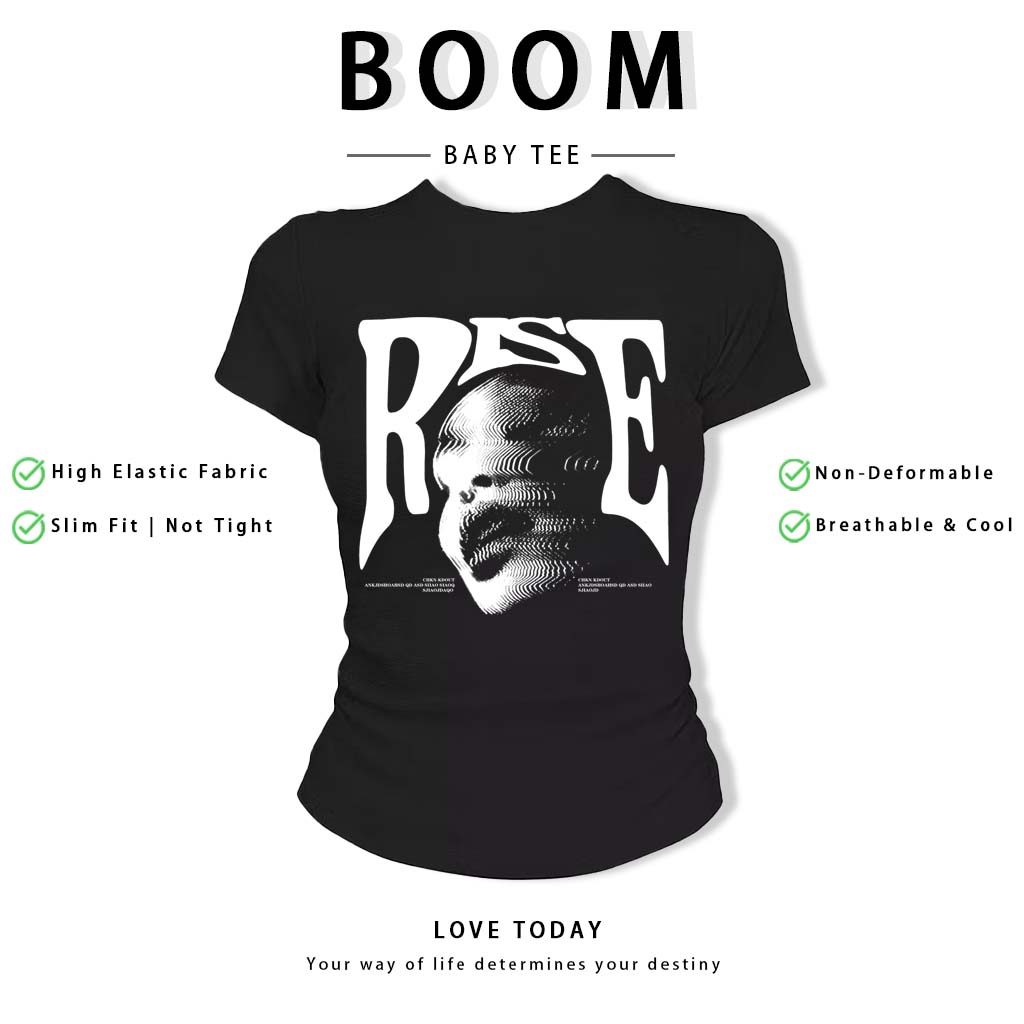 BOOM Áo Baby Tee Nữ Cotton Ôm Body-Áo Thun Ngắn Tay Y2K In Hình PhongCách Mùa Hè, Cổ Tròn Hàng Đầucách hàn quốc phongQ35