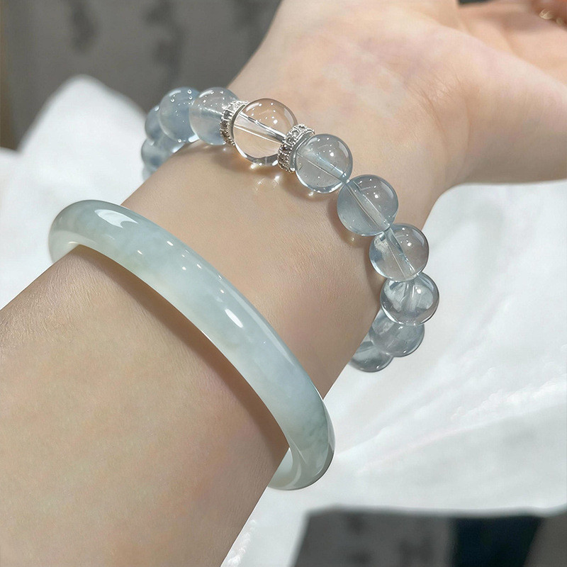 Vòng tay pha lê chalcedony xanh aquamarine tự nhiên