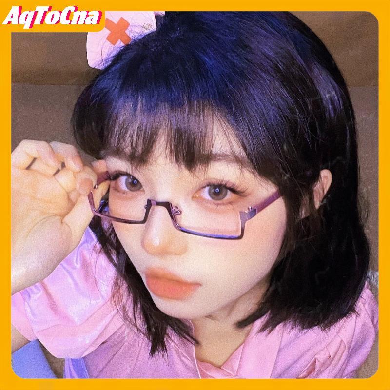 Kính mát chữ nhật nhỏ AqToCna - Thiết kế anime Nhật Bản, màu đỏ, khung kim loại thời trang