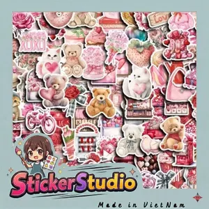 Set 100 Sticker Hoạt Hình Dễ Thương Màu Hồng Ngọt Ngào Nguyên Tố Vật Thể Chống Nước Dán Laptop Vali Mũ Bảo Hiểm Sổ Tay