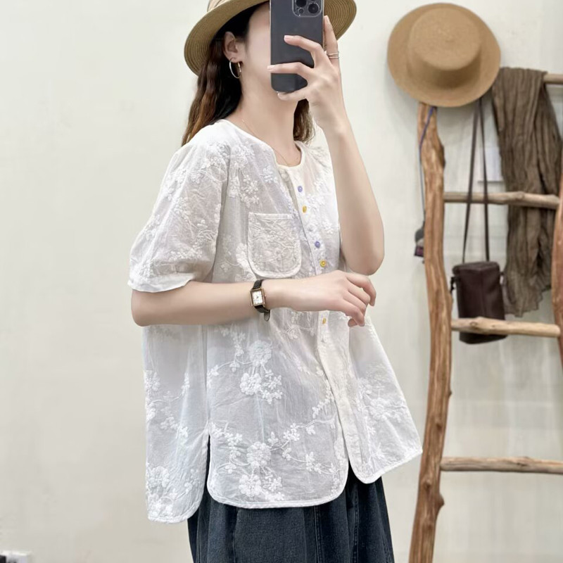 Áo sơ mi nữ cotton phong cách nước ngoài, màu nút sang trọng