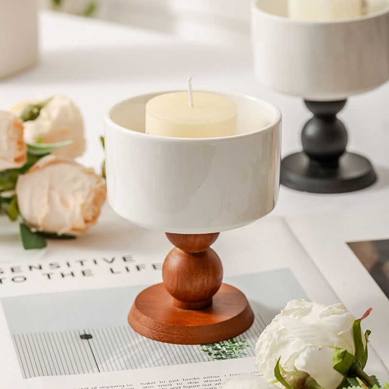 Retro Gốm Cốc Đựng Nến Thơm Bàn Món Tráng Miệng Bát Gỗ Hộ Gia Đình Đèn Nến Ăn Tối Nến Cốc Shop 12.19 OIHW