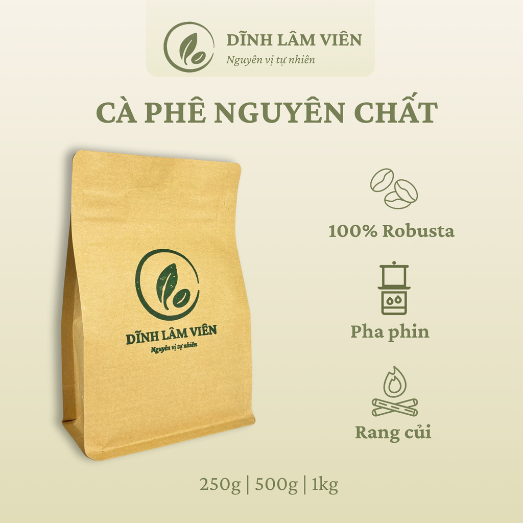 Cà phê Robusta Gia Lai bột rang củi pha phin nguyên chất 250g-1kg | Dĩnh Lâm Viên
