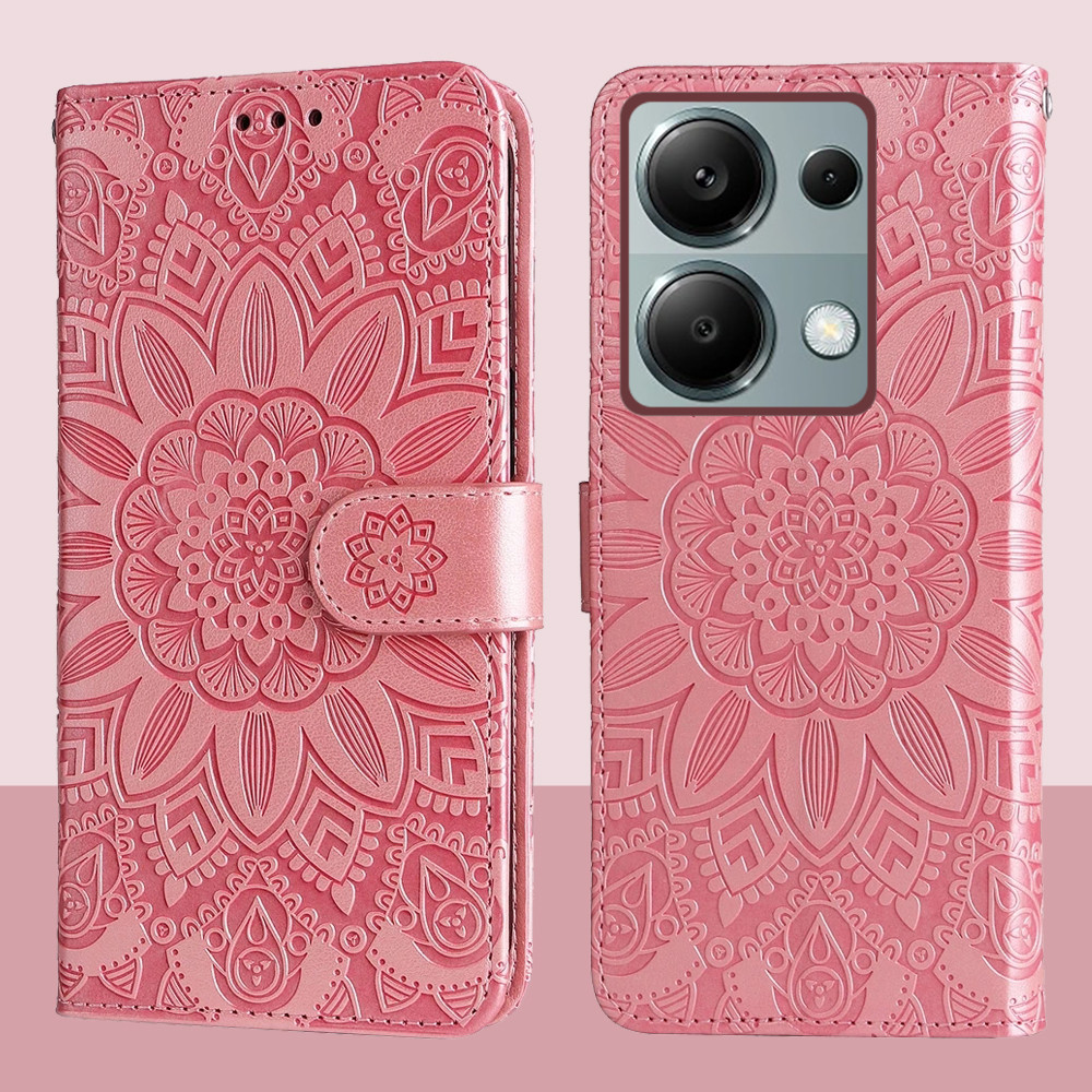 Ví da từ tính Flip Case cho Redmi Note 13 Note13 Pro 4G 5G Vỏ điện thoại hoa hướng dương dập nổi