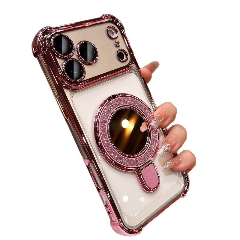 Bốn Góc Chống Sốc Thích Hợp Cho iPhone17PROMAX Ốp Điện Thoại Mạ Điện Trong Suốt Không Gian Apple 17 Giá Đỡ Từ Tính 25.12.21