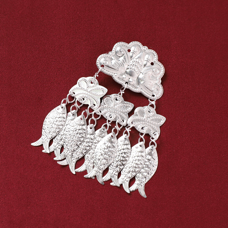 ✨Miaojiang Phong Cách Dân Tộc Mũ Kẹp Tóc Retro Miao Bạc Tua Rua Bước Lắc Hanfu Phong Cách Cổ xưa Warring Quốc Áo choàng Bên Kẹp