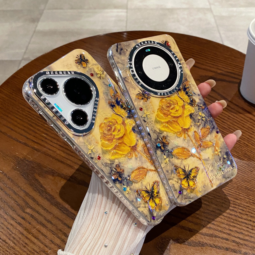 Ốp Điện Thoại TPU + PC In Hoa Hồng Vàng Cho Huawei Mate 70 60 Pro Pura 80 70 Pro Pro + Vỏ Thời Trang Quà Tặng Nữ Chống Sốc