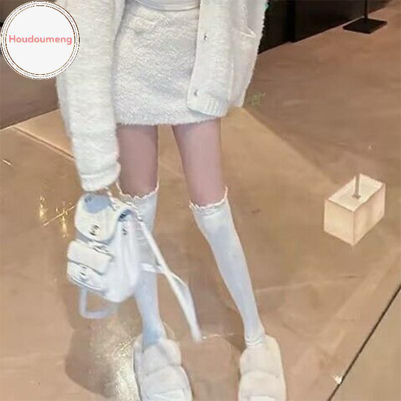 Hodou tất quá gối màu trơn và sọc nén, phong cách preppy thu đông