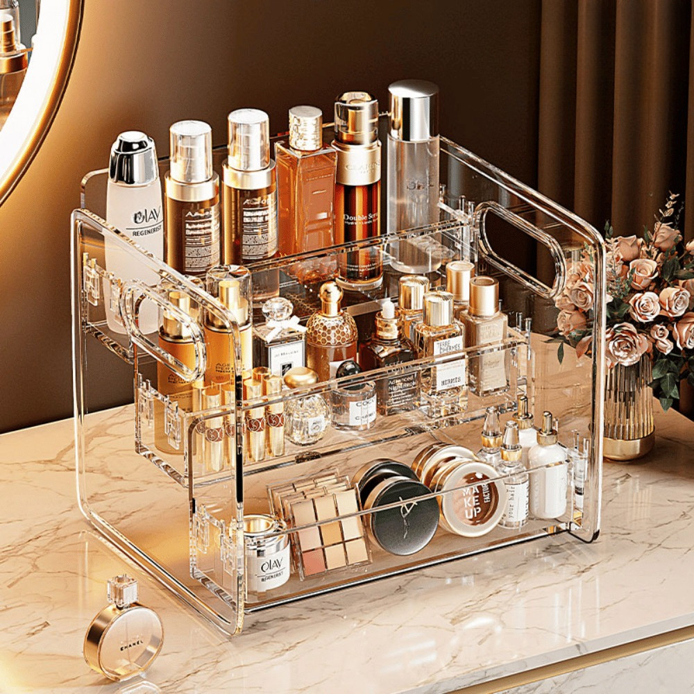 Kệ Đựng Mỹ Phẩm Trong Suốt 3 Tầng Nhựa Acrylic, Khay Đựng Đồ Trang Điểm, Skincare, Son, Nước Hoa