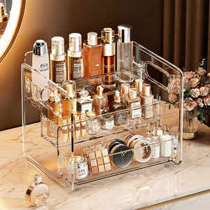 Kệ Đựng Mỹ Phẩm Trong Suốt 3 Tầng Nhựa Acrylic, Khay Đựng Đồ Trang Điểm, Skincare, Son, Nước Hoa