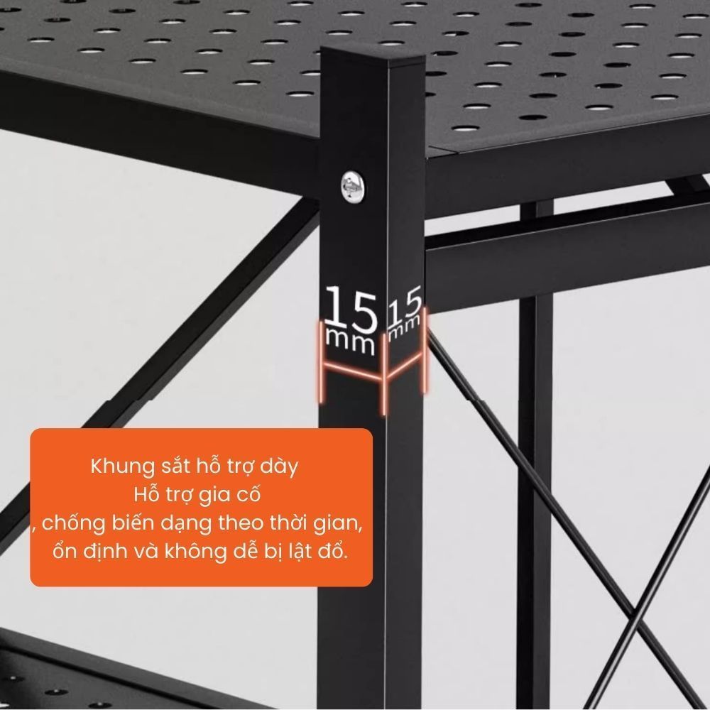 Kệ Gấp Gọn Đa Năng Không Cần Lắp Ráp Khung Thép, Kệ Để Đồ Nhà Bếp, Phòng Khách, Kho Đồ Có Bánh Xe