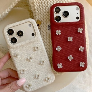 Hàn Quốc 3D Kim Cương Anh Đào Hoa Đỏ Da PU Ốp Lưng Điện Thoại iPhone 17Promax 17Pro 14 15 16 Pro Max 13 Chống Sốc Ngọt Ngào Nữ Tính Nữ Vỏ Di Động