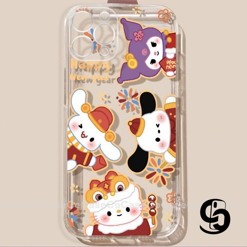 Vỏ Cho IPhone 12 13 17 16 11 14 15 Pro Max 8 14 15 16 7 Plus X XR XS Max Air SE 2020 Chú mèo dễ thương đón năm mới