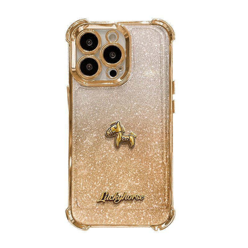 Thích hợp cho 17 Vỏ Điện Thoại Năm Mới iphone15promax Dây Treo Ngựa Ba Chiều 16 Mạ Điện 14 Cảm Giác Cao Cấp
