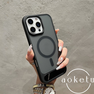 Ốp điện thoại có giá đỡ gập cao cấp từ tính thích hợp cho iPhone 13, 14, 15, 16 Pro Max da cảm thấy mờ bán trong suốt Vỏ cứng silicon chống rơi