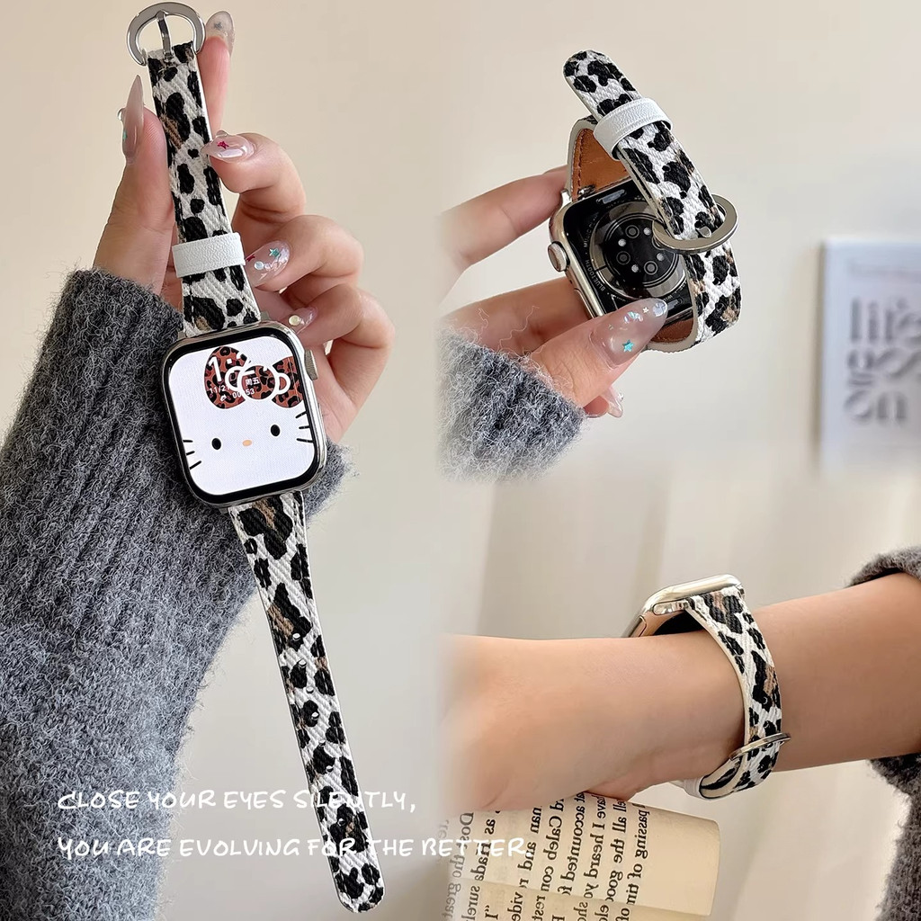 Da Báo In Dây Da denim Cho Apple Watch 44mm 40 45 41 49 46 42 38 mm Vòng Tay Series 11 10 9 8 SE 7 6 5 4 3 Dây Đeo