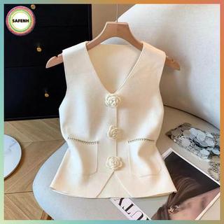 Áo vest không tay cổ chữ V màu trơn, thời trang nữ
