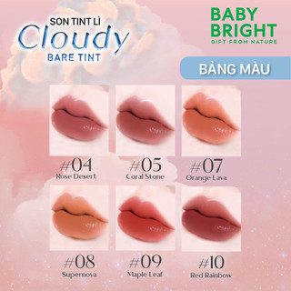 Son Tint Lì Baby Bright Cloudy Bare Tint Siêu Nhẹ Môi, Dễ Tán Màu, Dưỡng Ẩm Môi 2.6G