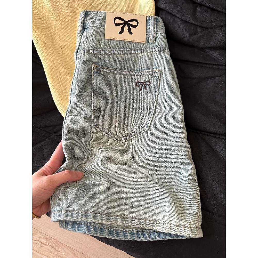 A.T.A Áo sơ mi denim thêu da nhãn nữ, size lớn, thiết kế dáng A ngắn ômbody