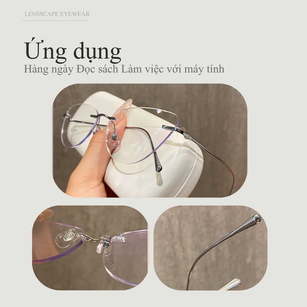 Kính chống ánh sáng xanh nữ gọng không viền mắt mèo khung titan nhẹ dùng hằng ngày