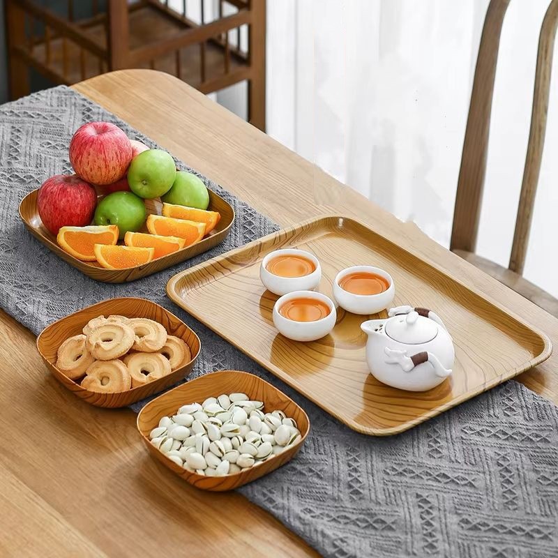 1-10 Cái Tấm Thiết Kế Bằng Gỗ Nhựa / Bộ Đĩa Vuông Nhà Bếp / Bộ Đồ Ăn Nhẹ Gia Đình
