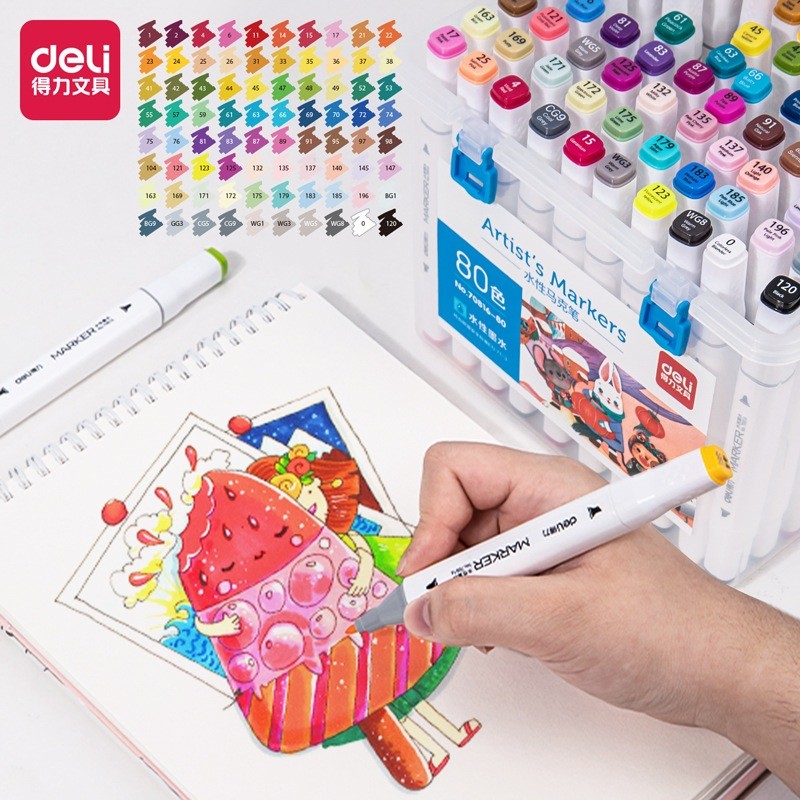 Bút Lông Màu Marker 2 Đầu Deli 70816 , Hộp Nhựa Học Sinh Deli - Màu Đều Đậm An Toàn Cho Bé