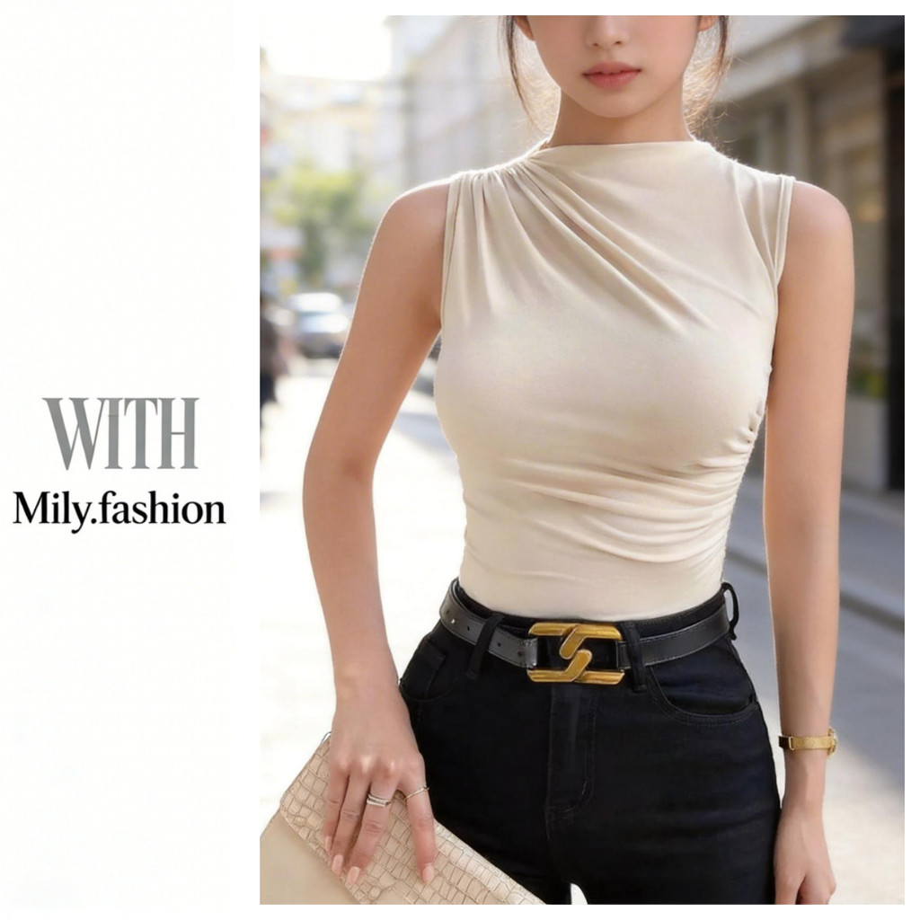 Milyfashion Áo Không Tay Xếp Ly, Thiết Kế Slim-Fit, Thời Trang Mùa Hè