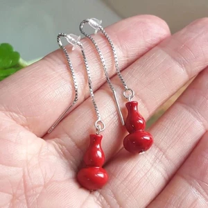 Bông tai bầu Cinnabar dài, phong cách dân tộc cổ điển