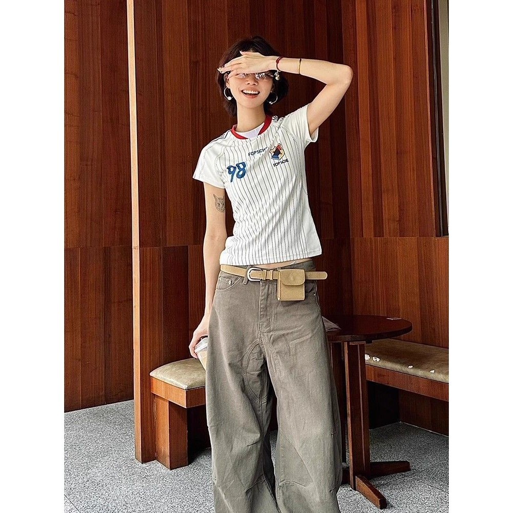 Milyfashion Áo Thun Tay Ngắn Thiết Kế Phía Trước Vai, Chất Liệu Bông, Phom Dáng Thon Gọn Mùa Hè