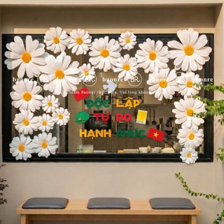 [HỎA TỐC HCM] Set trang trí Việt Nam tỏa sáng, set decor hoa cúc họa mi, cờ dây, chữ gỗ 30/4, 2/9, phụ kiện trang trí