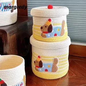 Giỏ đựng đồ MARGREDY có nắp, Giỏ đựng đồ dệt chống bụi dung tích lớn, Giỏ tổ chức tại nhà đa năng tiết kiệm không gian cho chó nhỏ hoạt hình