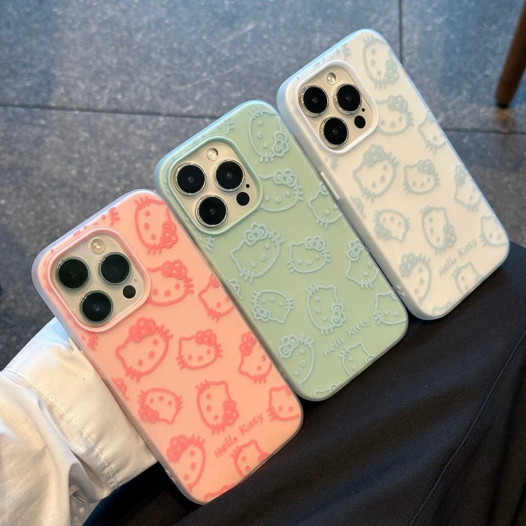 Ốp lưng Iphone Mèo Kitty đường sọc xanh bột cảm giác chống rơi cho iPhone 16  15 11 12 13 14 pro max 7 plus xr xs