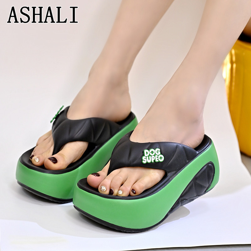 ASHALI Dép xỏ ngón nữ đế dày tăng chiều cao mới thời trang cho hoạt động ngoài trời, dép đi biển chống trượt mùa hè bền bỉ