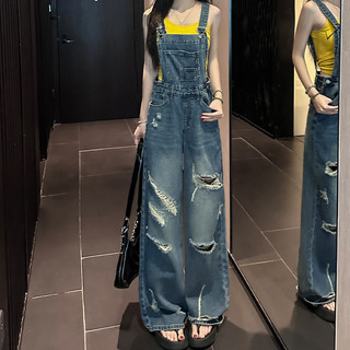 Quần yếm denim Nữ phong cách retro Mỹ trẻ trung, thiết kế mới mùa hè, quần rộng ống rộng thoải mái