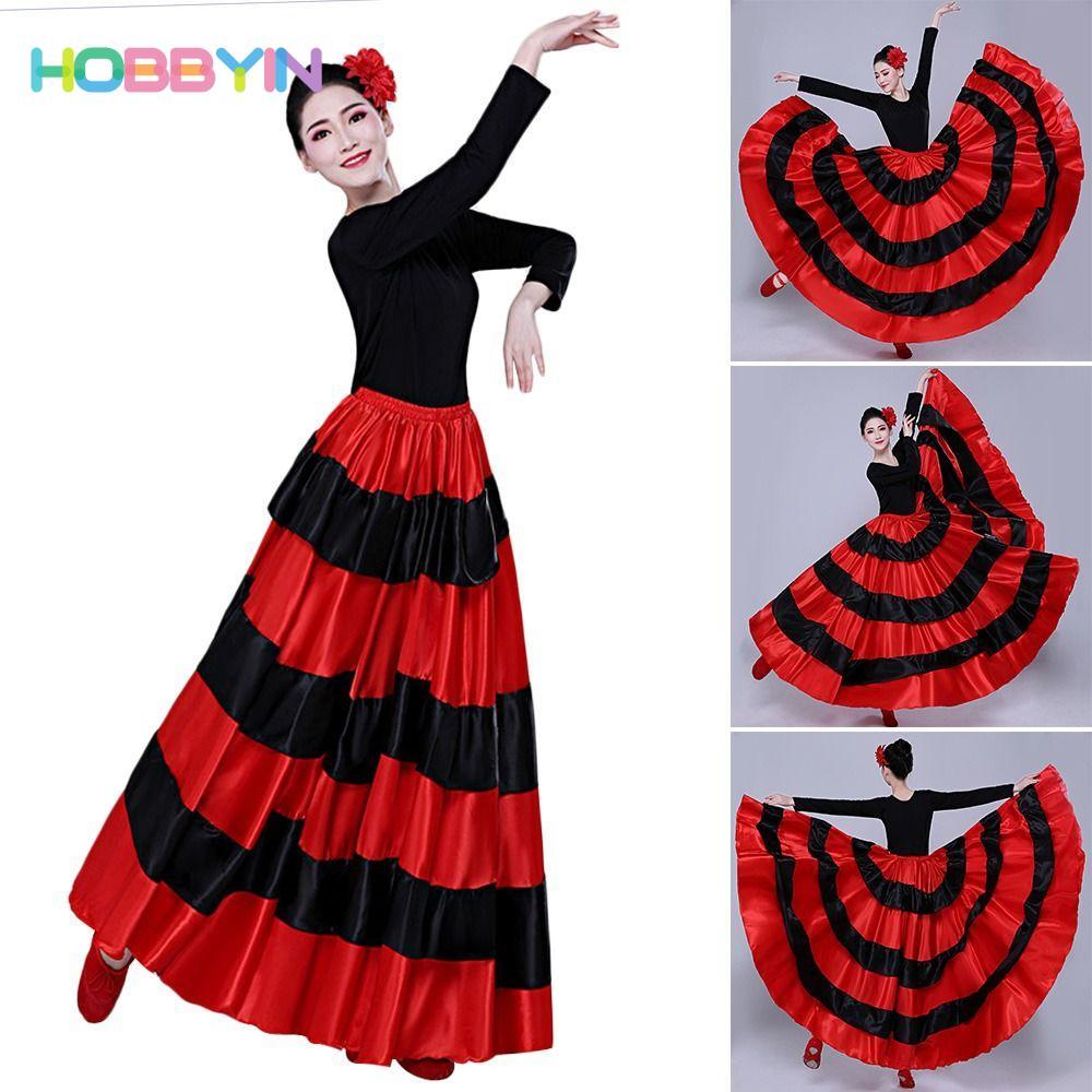 Trang phục khiêu vũ bụng Hobbyin - Váy Flamenco kiểu Tây Ban Nha chất liệu satin mềm mại, phù hợp tiệc nhảy múa