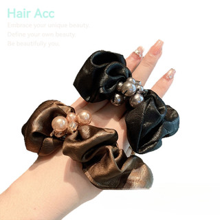Cao Cấp Satin Đen Scrunchy Ngọc Trai - Phong Cách Tinh Tế và Bền Bỉ