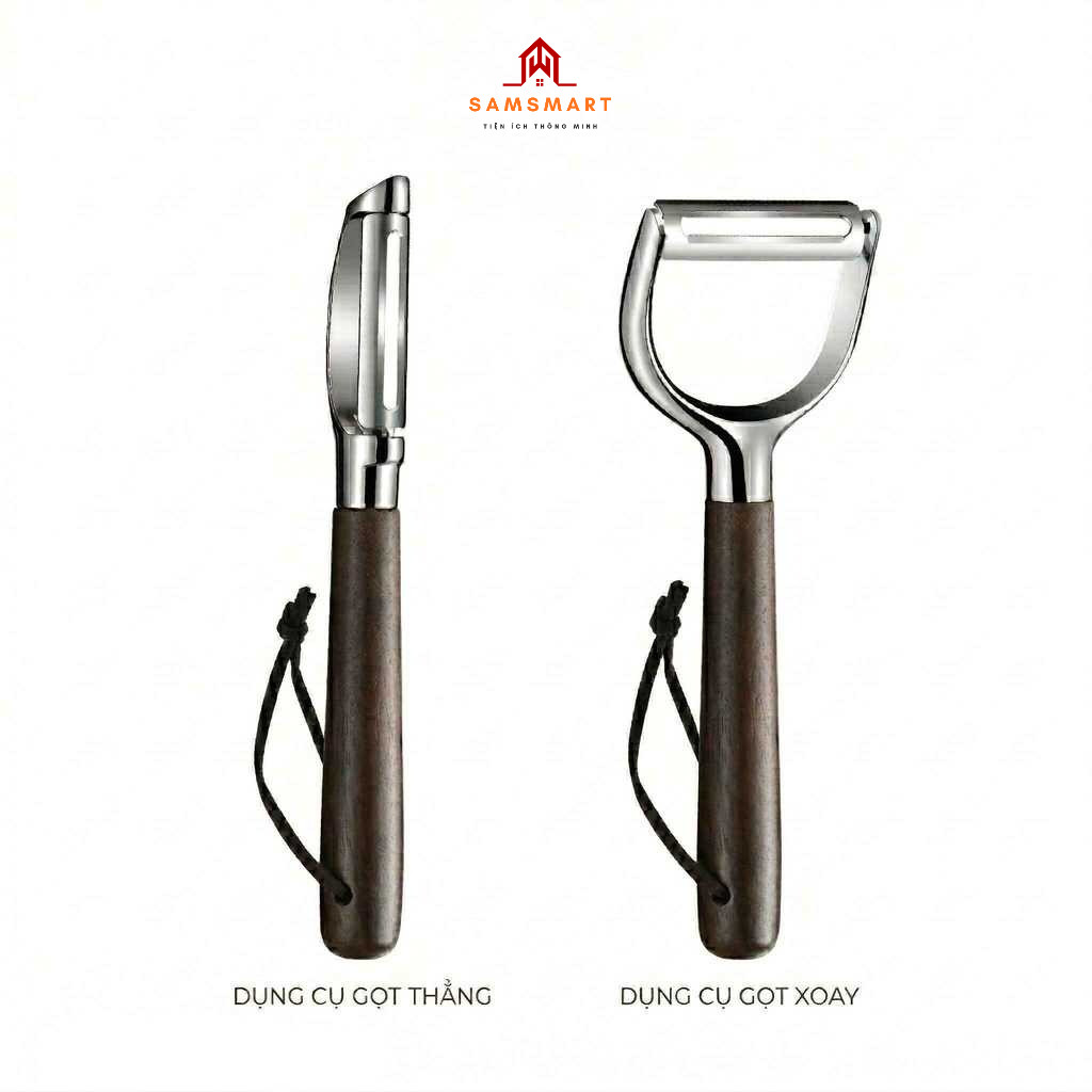 Dao Gọt Vỏ Trái Cây Củ Quả Inox Cao Cấp – Cán Gỗ Óc Chó Nạo, Bào Sắc Bén, Bền Bỉ