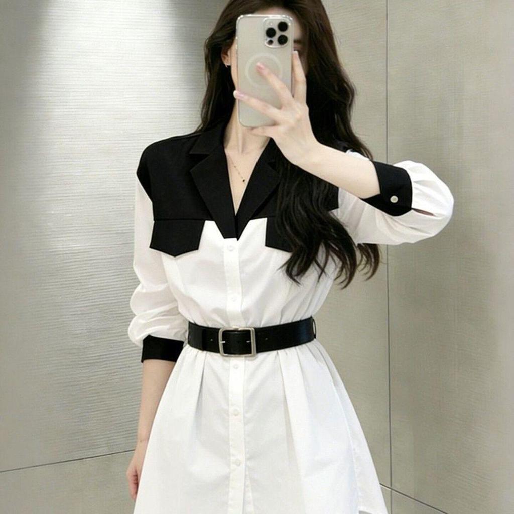 Áo sơ mi trắng đen nữ, chất liệu cao cấp, thiết kế phong cách Tây Âu hiện đại