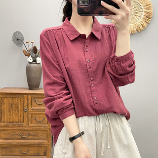 Nữ Áo Sơ Mi Tay Dài Nút Lên, 100% Cotton Chắc Chắn, Size S-M-L